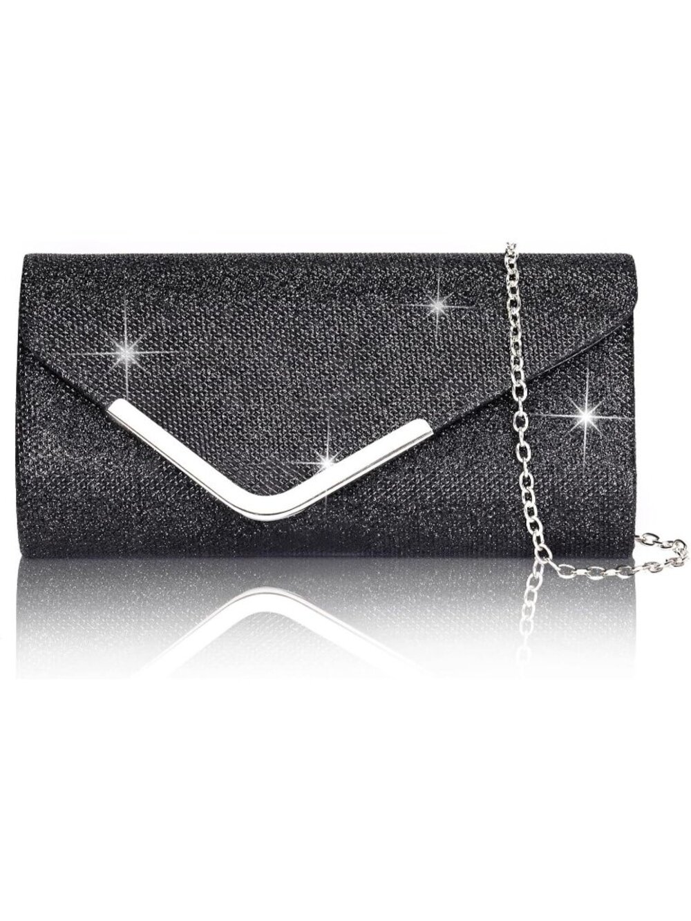 〽️Women Black Floral Lace Clutch Evening Shiny Sequin Party Chain Purse